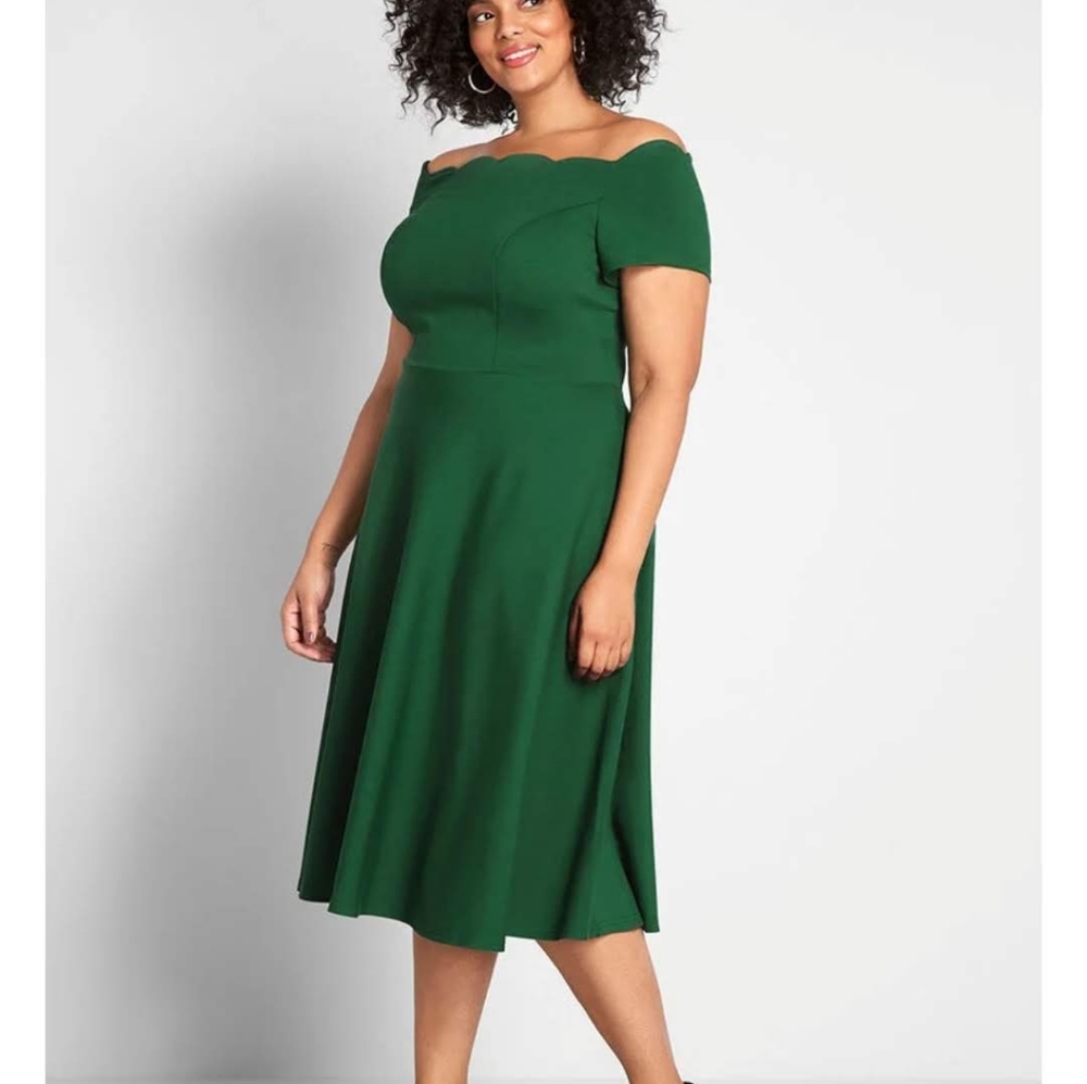 Modcloth Emerald Off The Shoulder Midi Dress XL